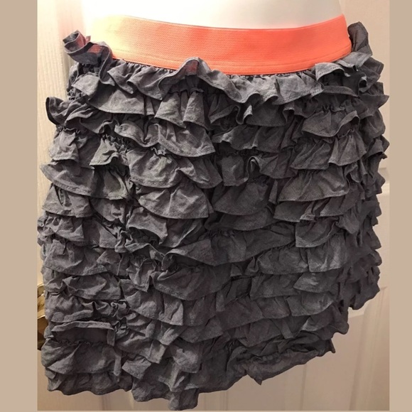 J. CREW Beach Chambray Denim Lucca Ruffle Skirt Neon Orange Blue Elastic Waist - Picture 4 of 9